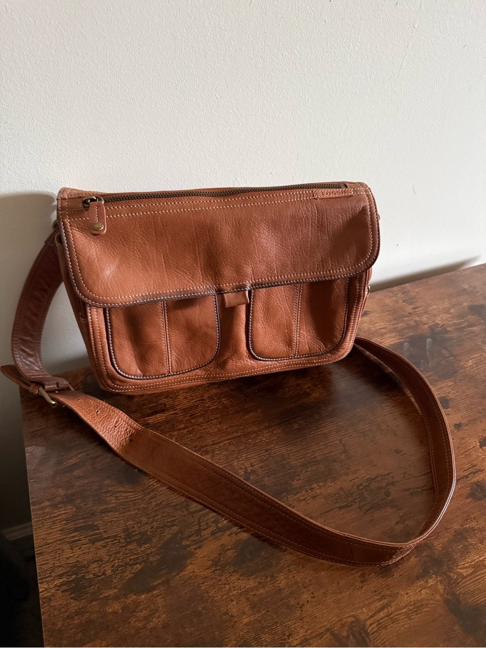 Fossil Chestnut Brown Leather Messenger Bag